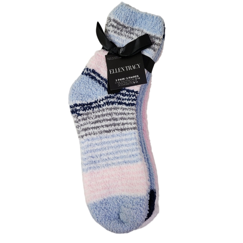 ELLEN TRACY WOMENS COZY SOFT SOCKS 3 PAIRS size 9 - 11 Assorted Colors